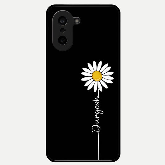  Custom Name White Flower Glass Case For Oneplus Nord CE5 back cover – full design glossy printed glass finish