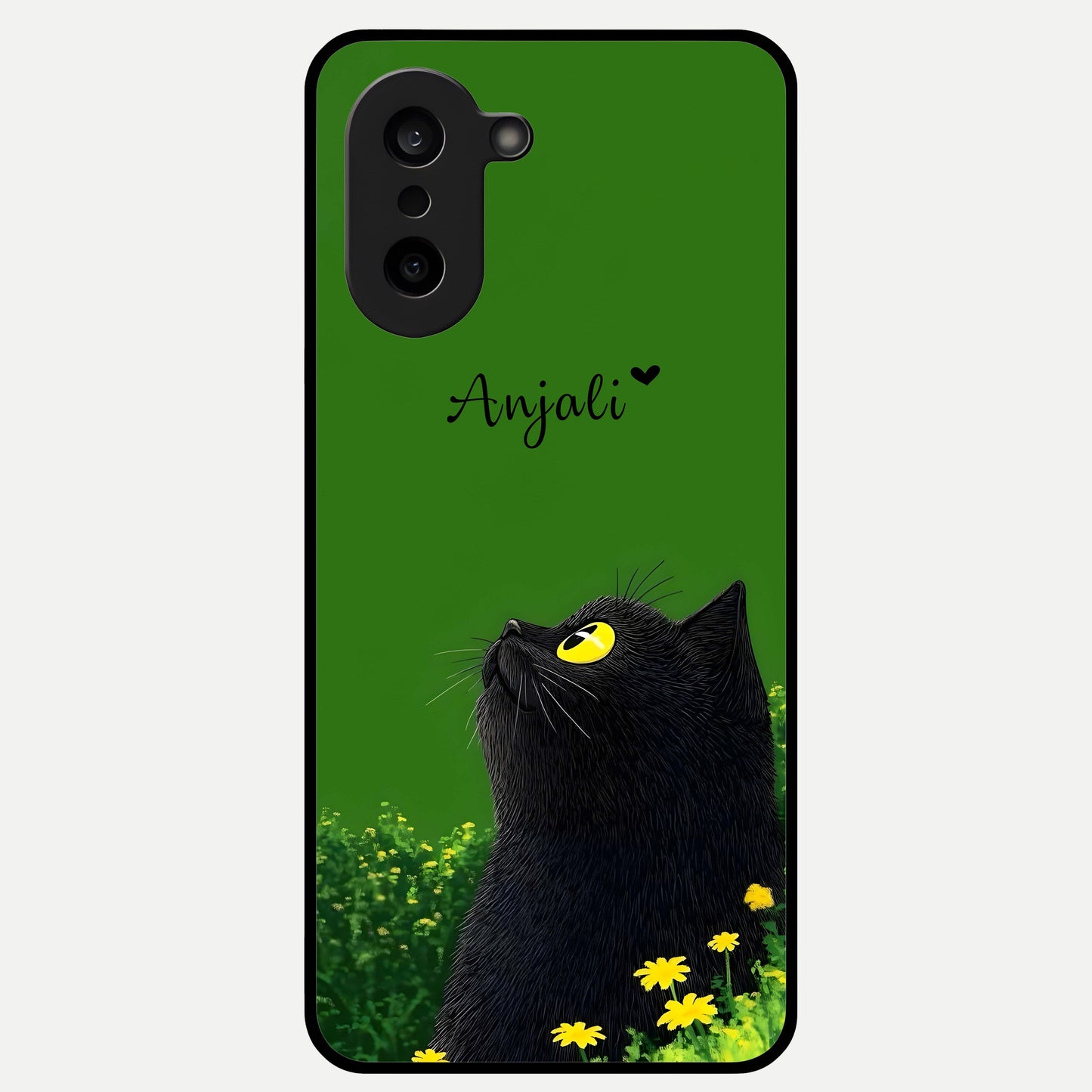  Emerald Cat Custom Name Glass Case For Oneplus Nord CE5 back cover – full design glossy printed glass finish