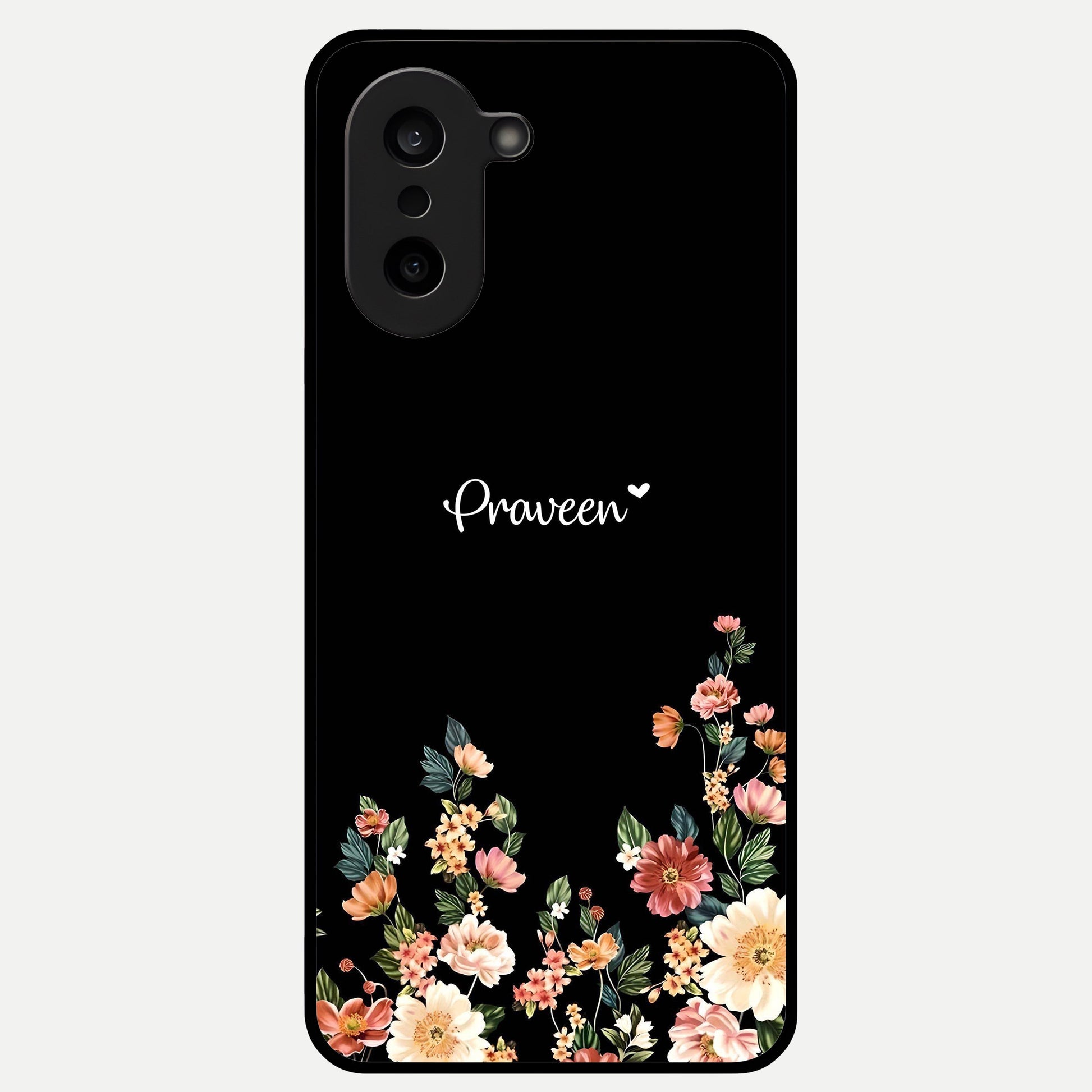  Floral Design Personalized Custom Name Glass Case For Oneplus Nord CE5 back cover – full design glossy printed glass finish