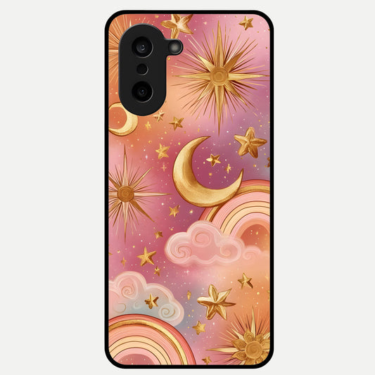  Golden Celestial Dreams Glass Case For Oneplus Nord CE5 back cover – full design glossy printed glass finish