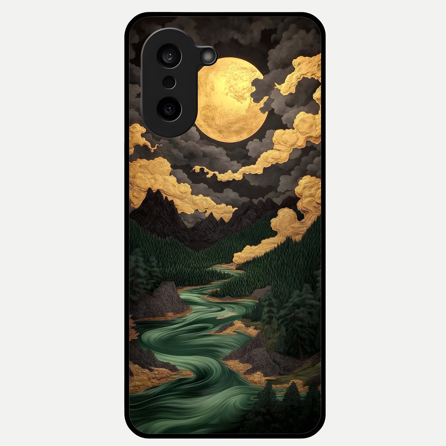  Golden River Moon Glass Case For Oneplus Nord CE5 back cover – full design glossy printed glass finish