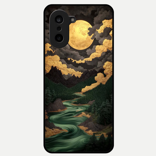  Golden River Moon Glass Case For Oneplus Nord CE5 back cover – full design glossy printed glass finish
