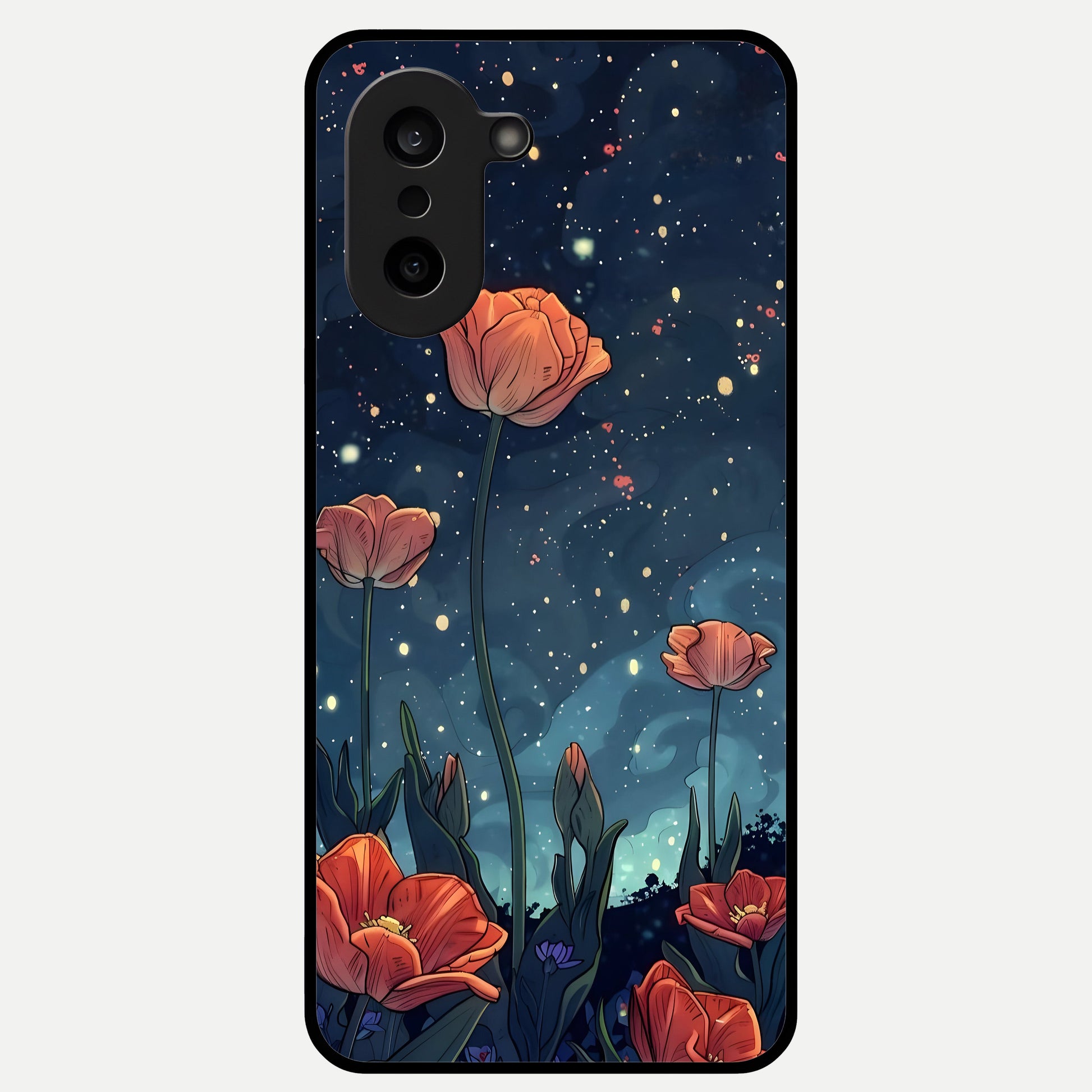  Midnight Tulip Glow Glass Case For Oneplus Nord CE5 back cover – full design glossy printed glass finish