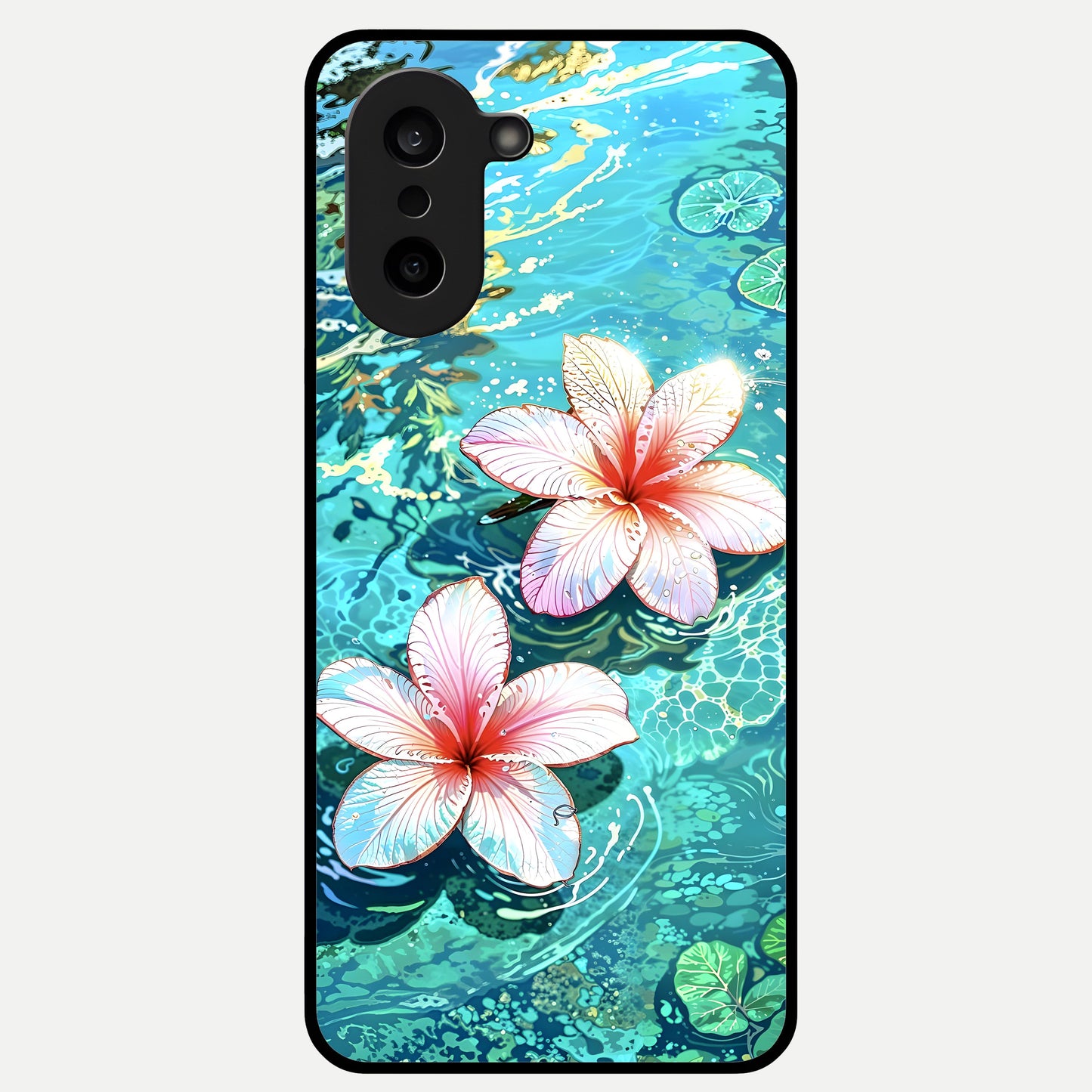  Pink Flowers in Water Glass Case For Oneplus Nord CE5 back cover – full design glossy printed glass finish