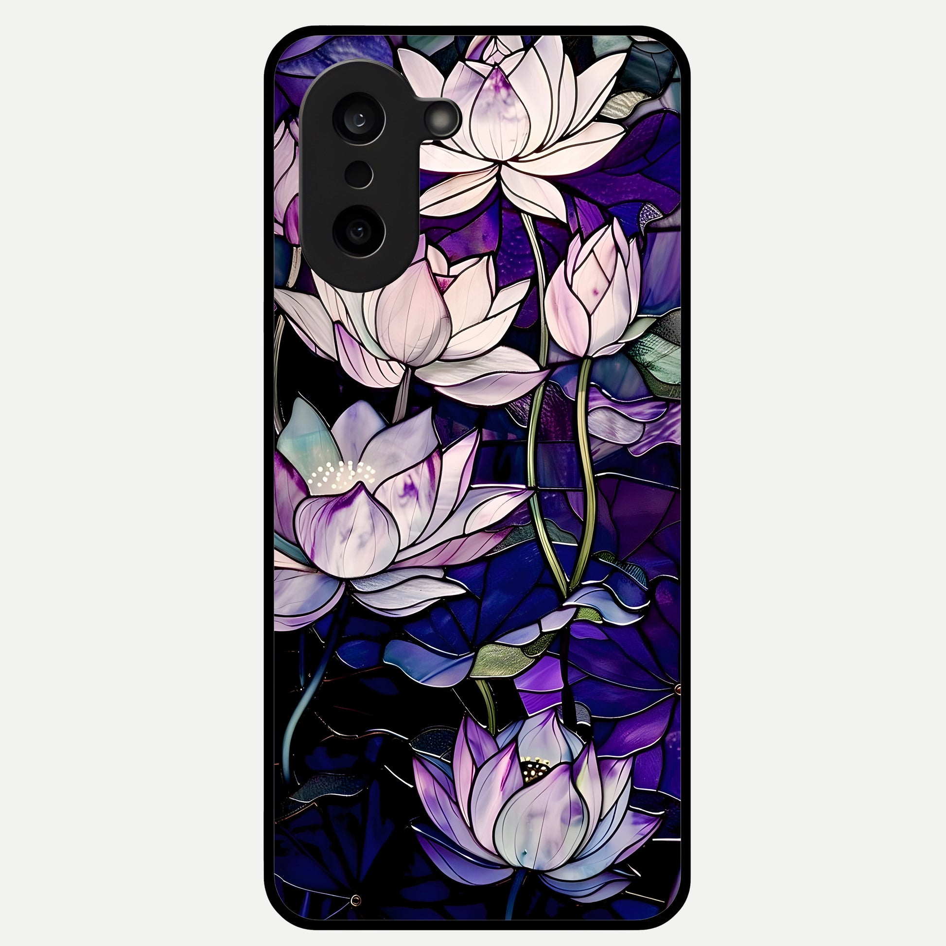  Purple Lotus Pattern Glass Case For Oneplus Nord CE5 back cover – full design glossy printed glass finish