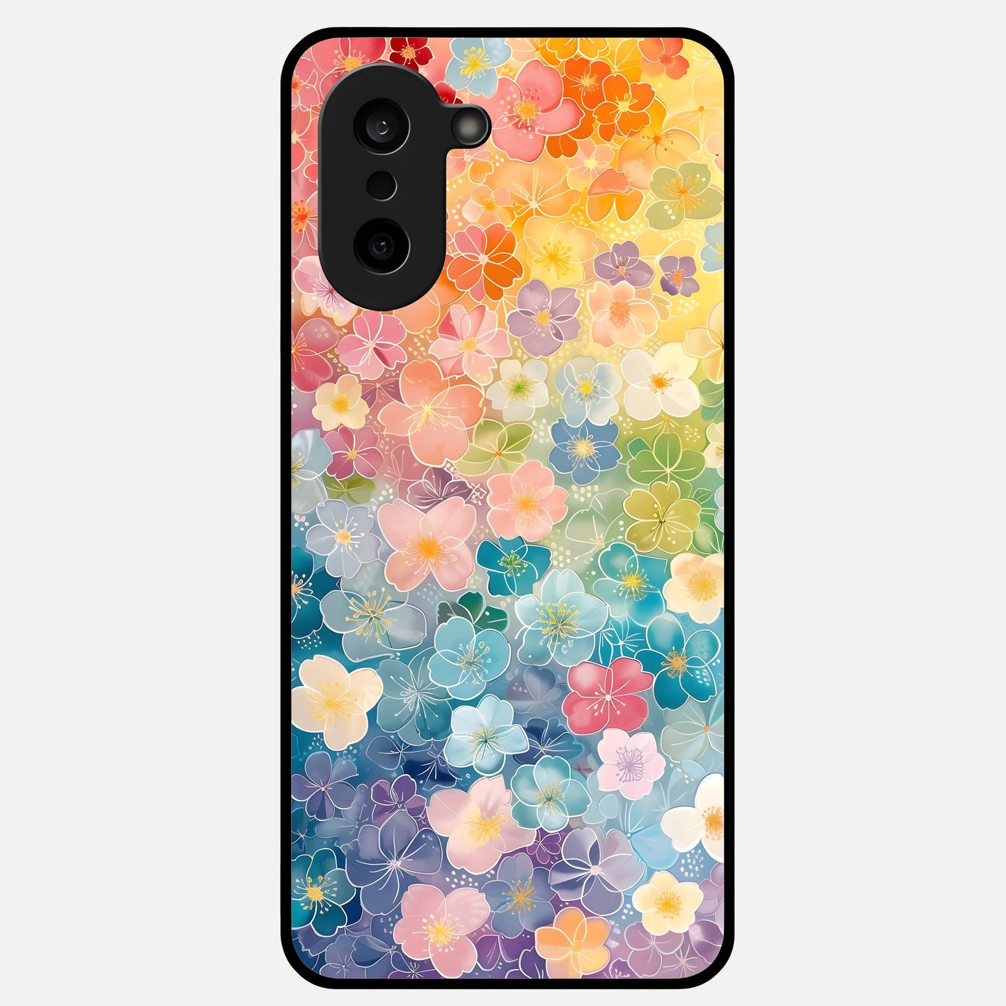  Rainbow Blossom Burst Glass Case For Oneplus Nord CE5 back cover – full design glossy printed glass finish