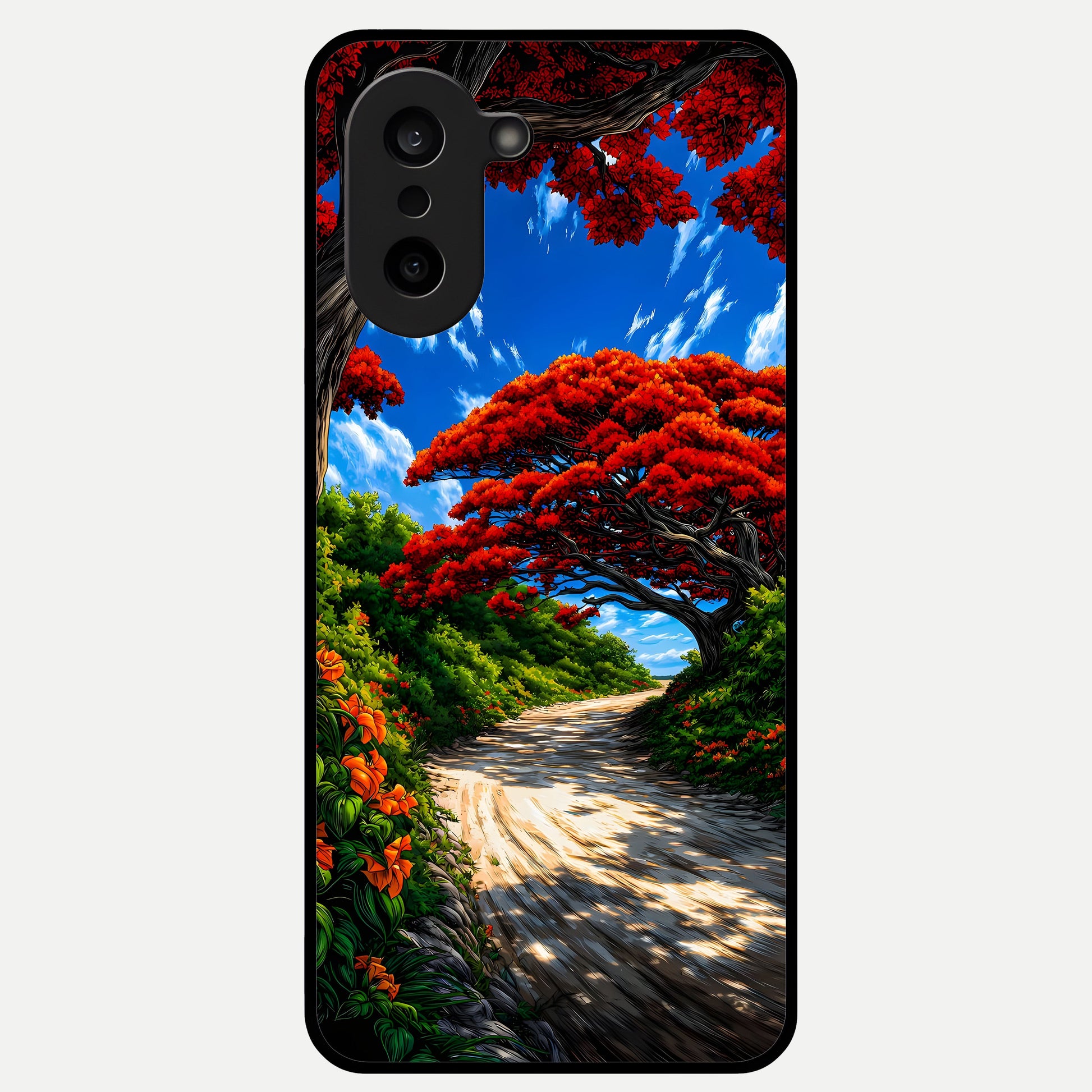  Red Trees Pathway Glass Case For Oneplus Nord CE5 back cover – full design glossy printed glass finish