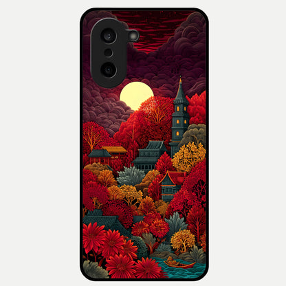  Scarlet Autumn Temple Glass Case For Oneplus Nord CE5 back cover – full design glossy printed glass finish