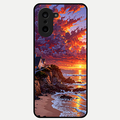  Sunset House By Sea Glass Case For Oneplus Nord CE5 back cover – full design glossy printed glass finish