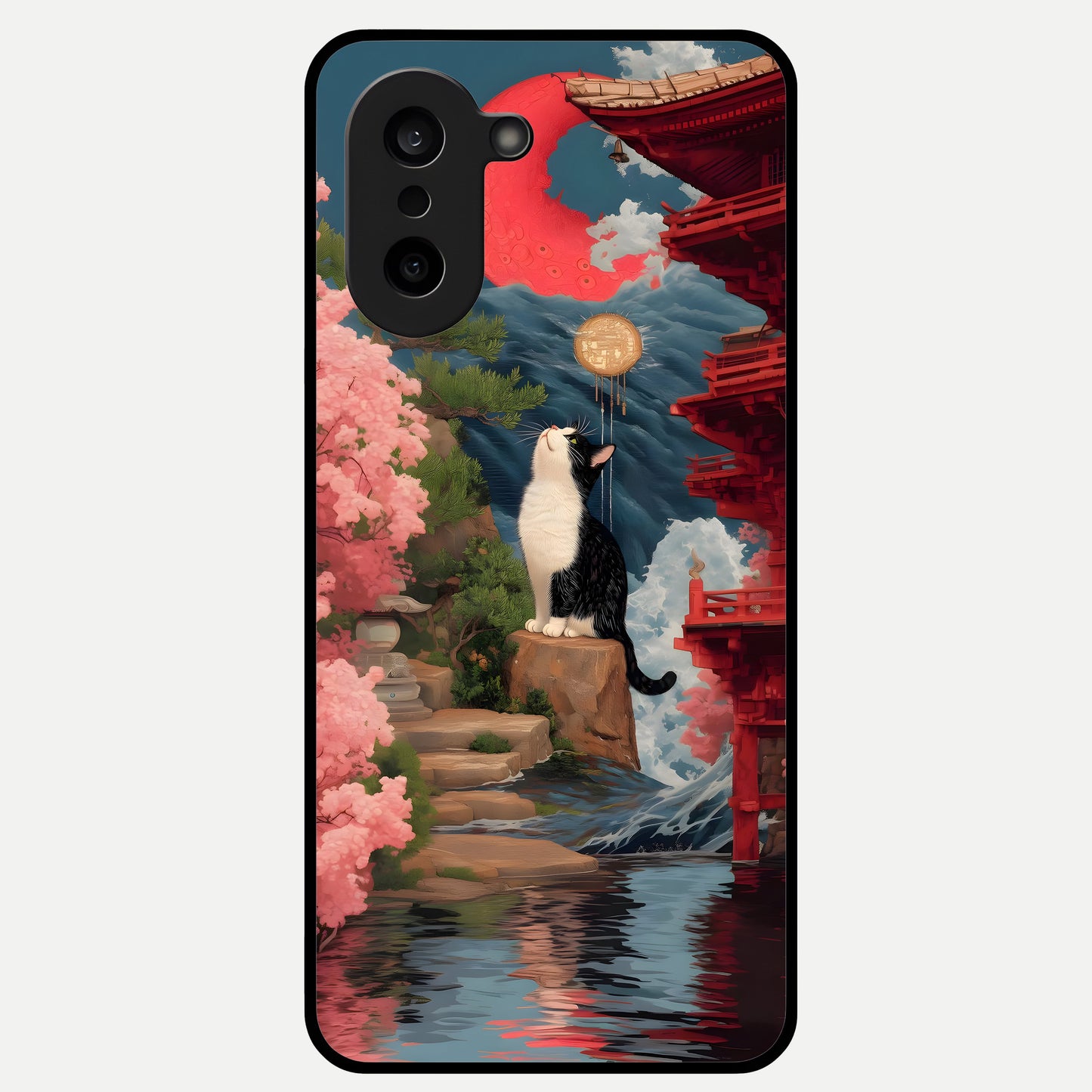  Temple Cat Scenery Glass Case For Oneplus Nord CE5 back cover – full design glossy printed glass finish
