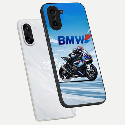  BMW Power Drift phone case For Oneplus Nord CE5 showing premium glass back cover with detailed artwork