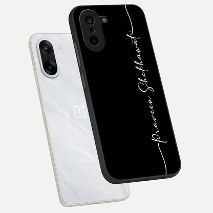  Black Tune Custom Name phone case For Oneplus Nord CE5 showing premium glass back cover with detailed artwork