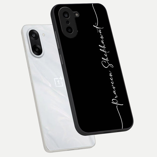  Black Tune Custom Name phone case For Oneplus Nord CE5 showing premium glass back cover with detailed artwork