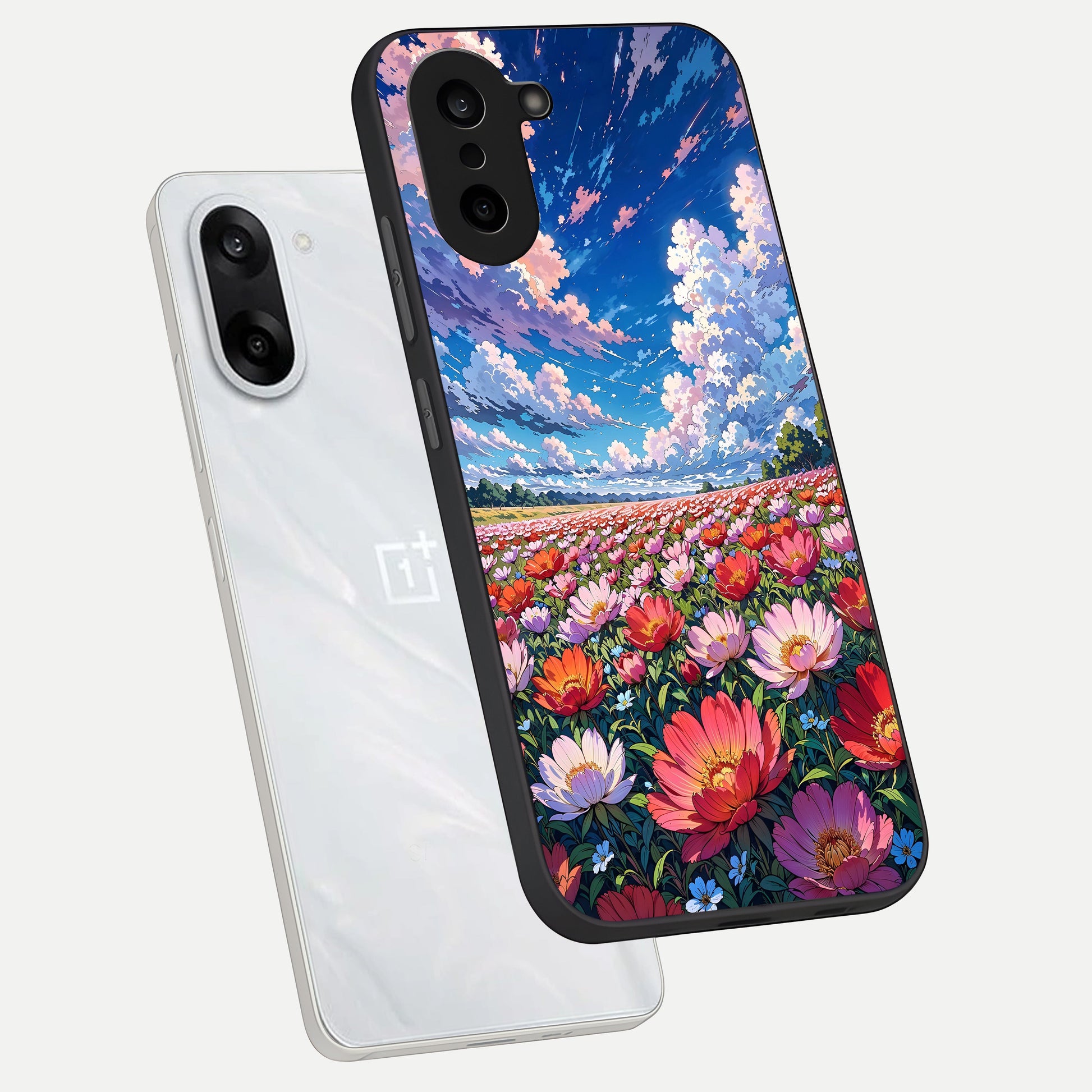  Blossom Sky Field phone case For Oneplus Nord CE5 showing premium glass back cover with detailed artwork
