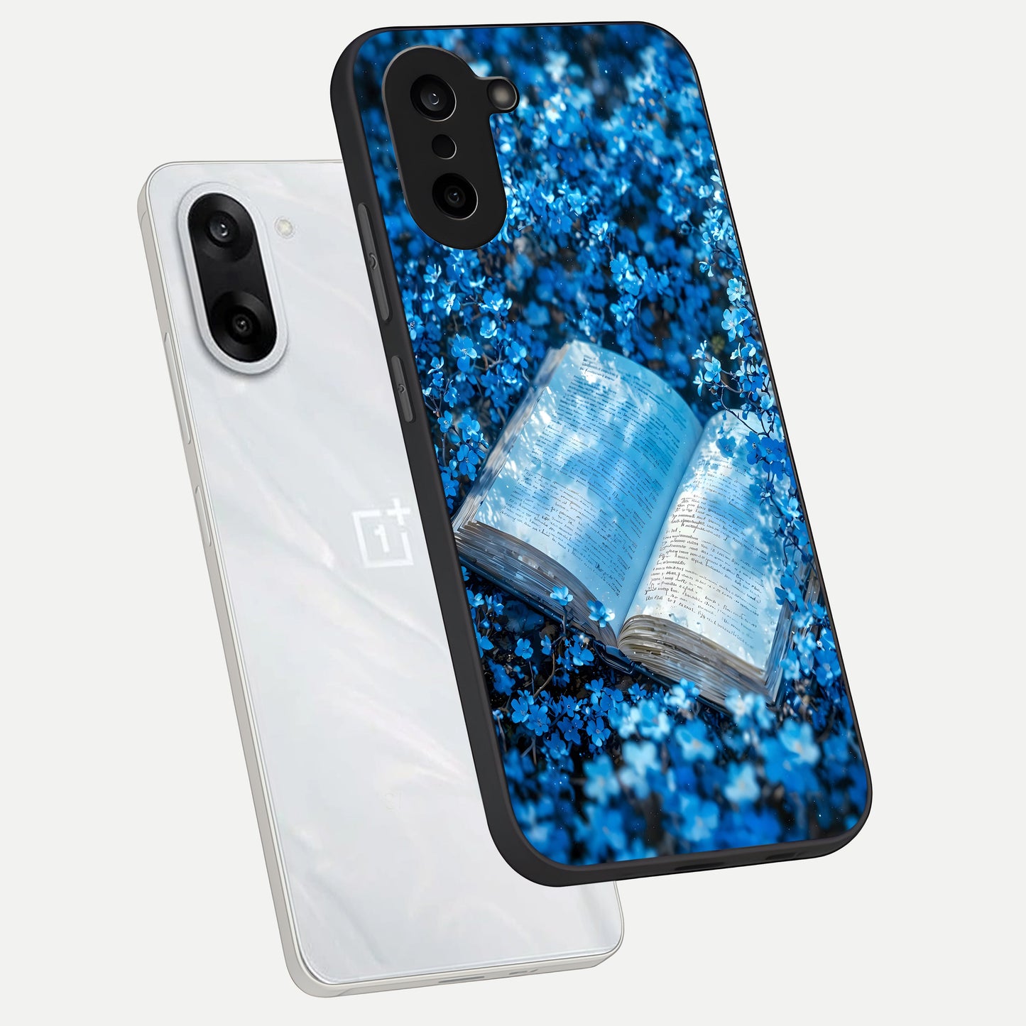  Blue Bloom Tales phone case For Oneplus Nord CE5 showing premium glass back cover with detailed artwork