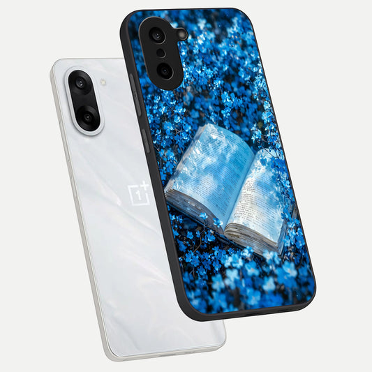  Blue Bloom Tales phone case For Oneplus Nord CE5 showing premium glass back cover with detailed artwork