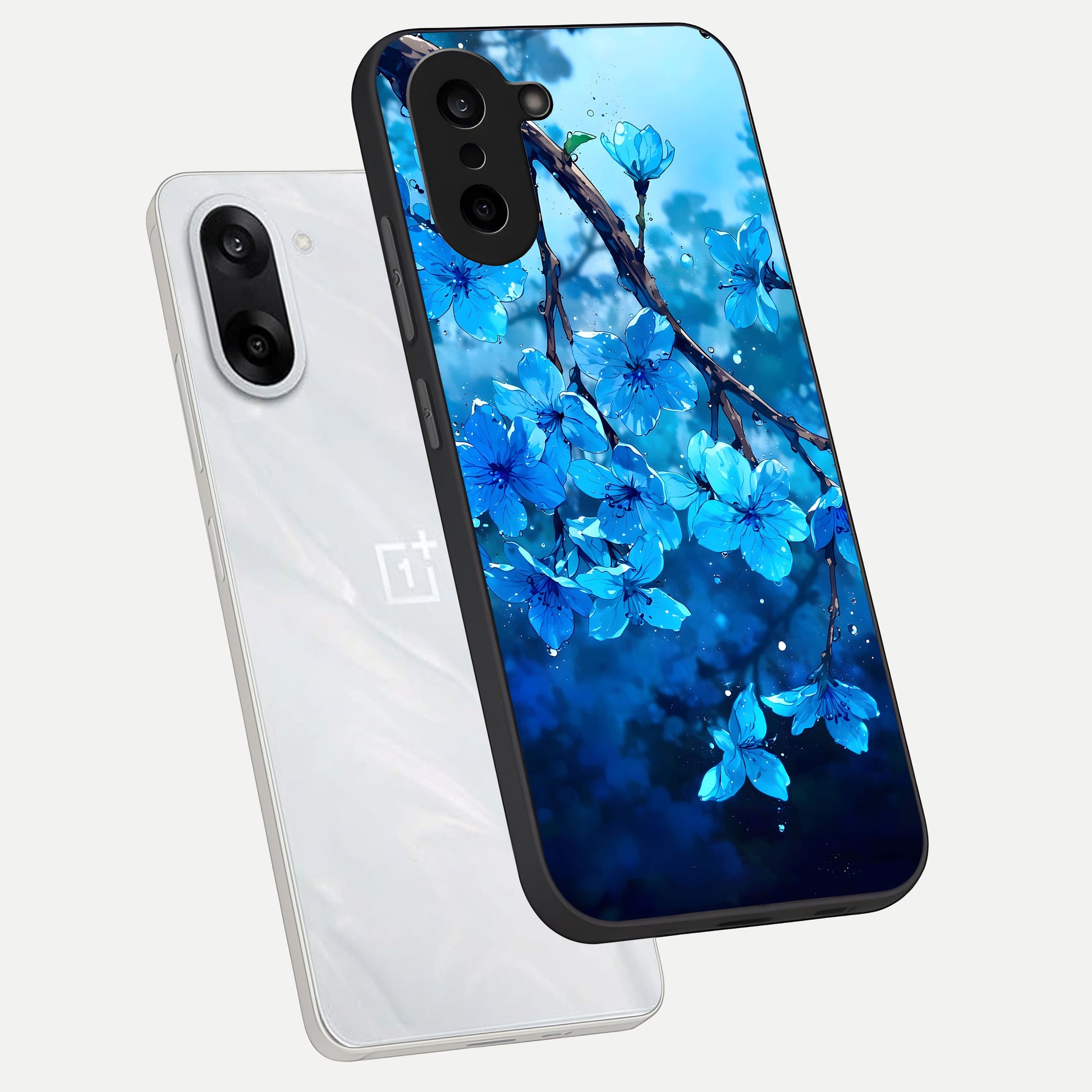  Blue Blossoms Branch phone case For Oneplus Nord CE5 showing premium glass back cover with detailed artwork