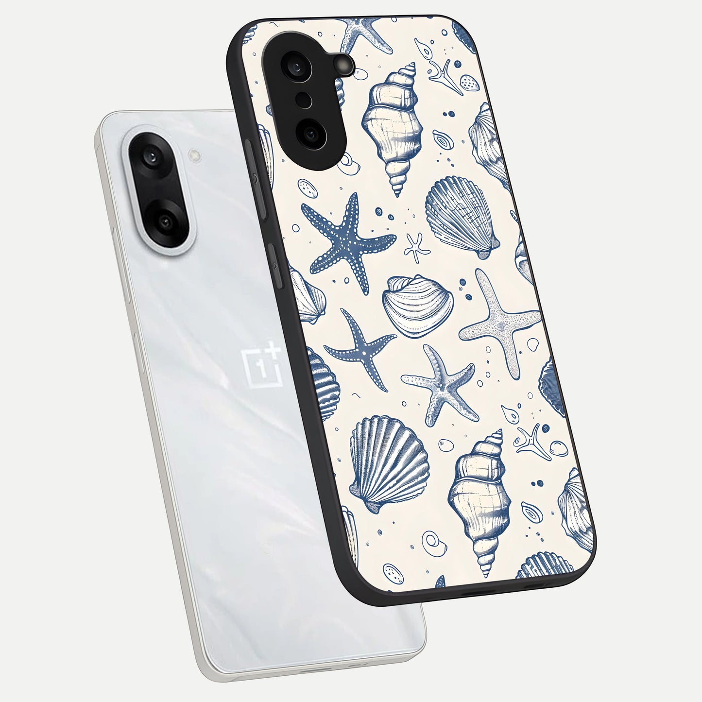  Blue Ocean Outline phone case For Oneplus Nord CE5 showing premium glass back cover with detailed artwork