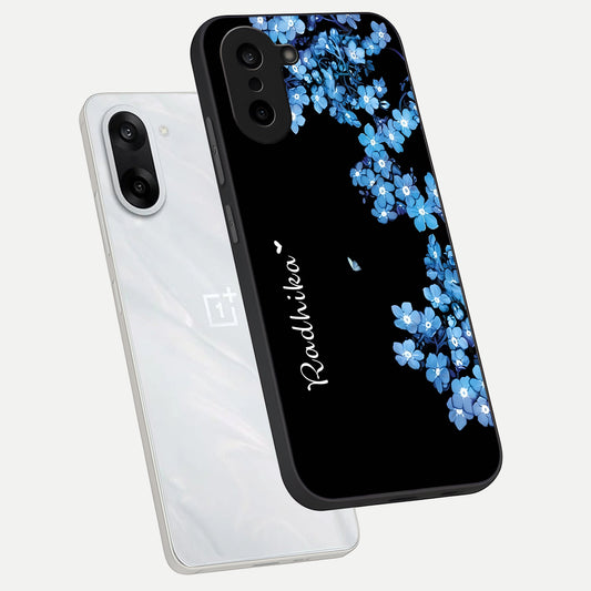  Blue Petal Dream Custom Name phone case For Oneplus Nord CE5 showing premium glass back cover with detailed artwork