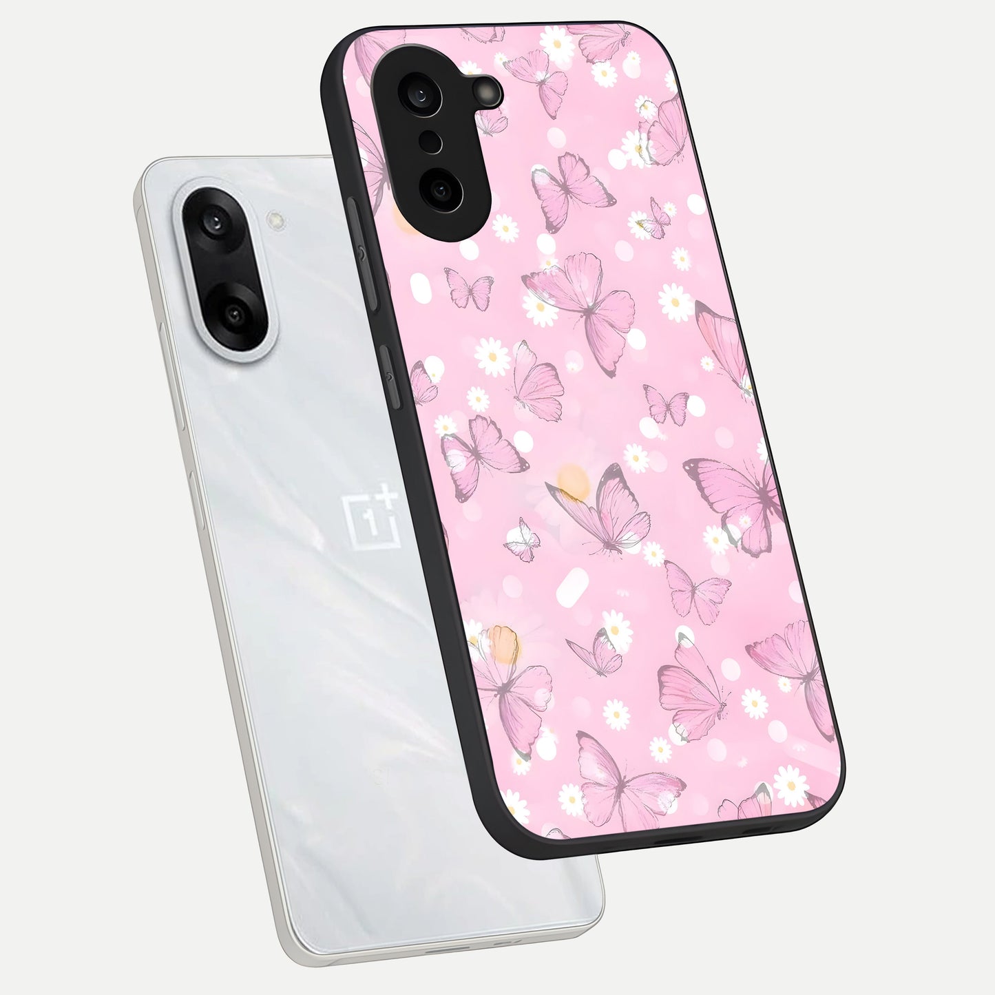  Blush Butterfly Garden phone case For Oneplus Nord CE5 showing premium glass back cover with detailed artwork