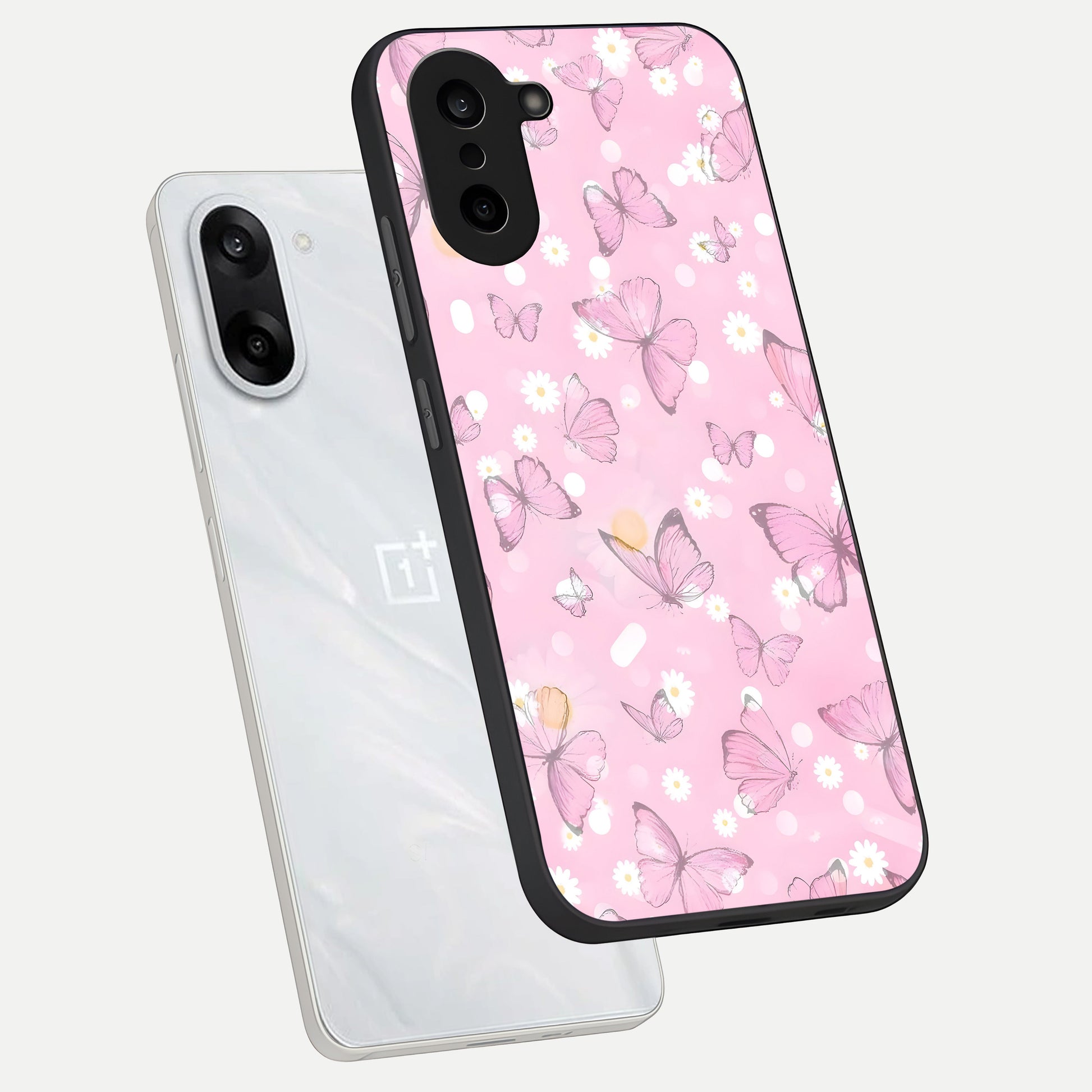  Blush Butterfly Garden phone case For Oneplus Nord CE5 showing premium glass back cover with detailed artwork