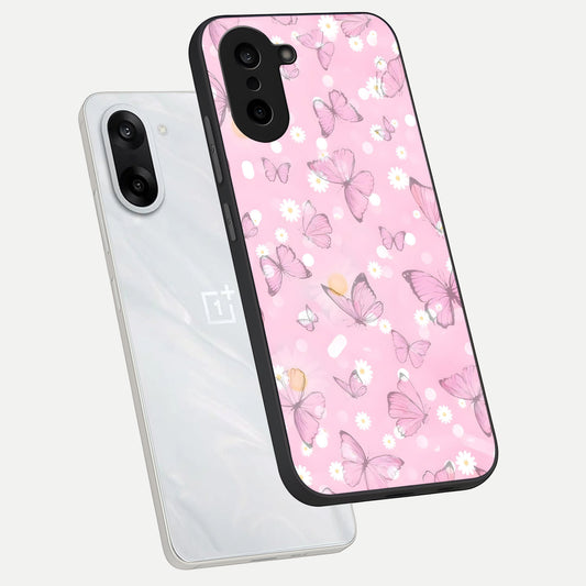  Blush Butterfly Garden phone case For Oneplus Nord CE5 showing premium glass back cover with detailed artwork