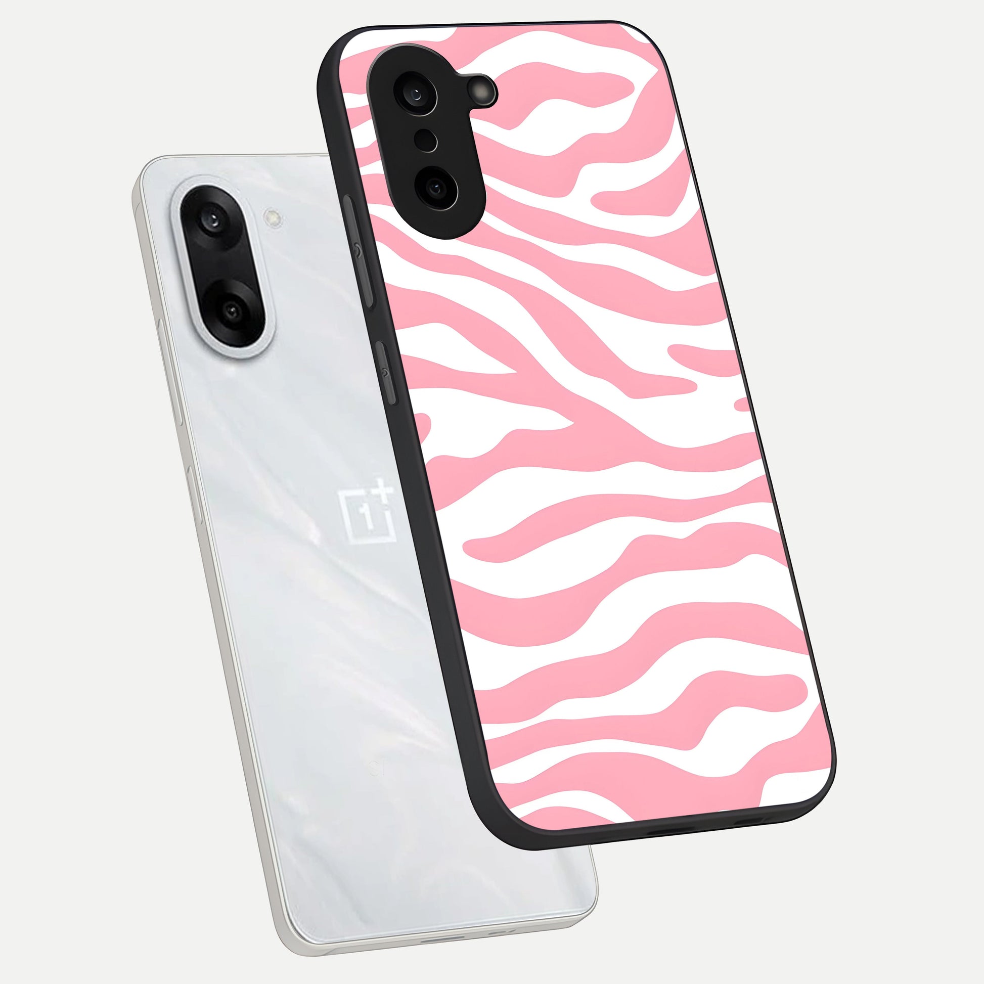  Blush Zebra Flow phone case For Oneplus Nord CE5 showing premium glass back cover with detailed artwork