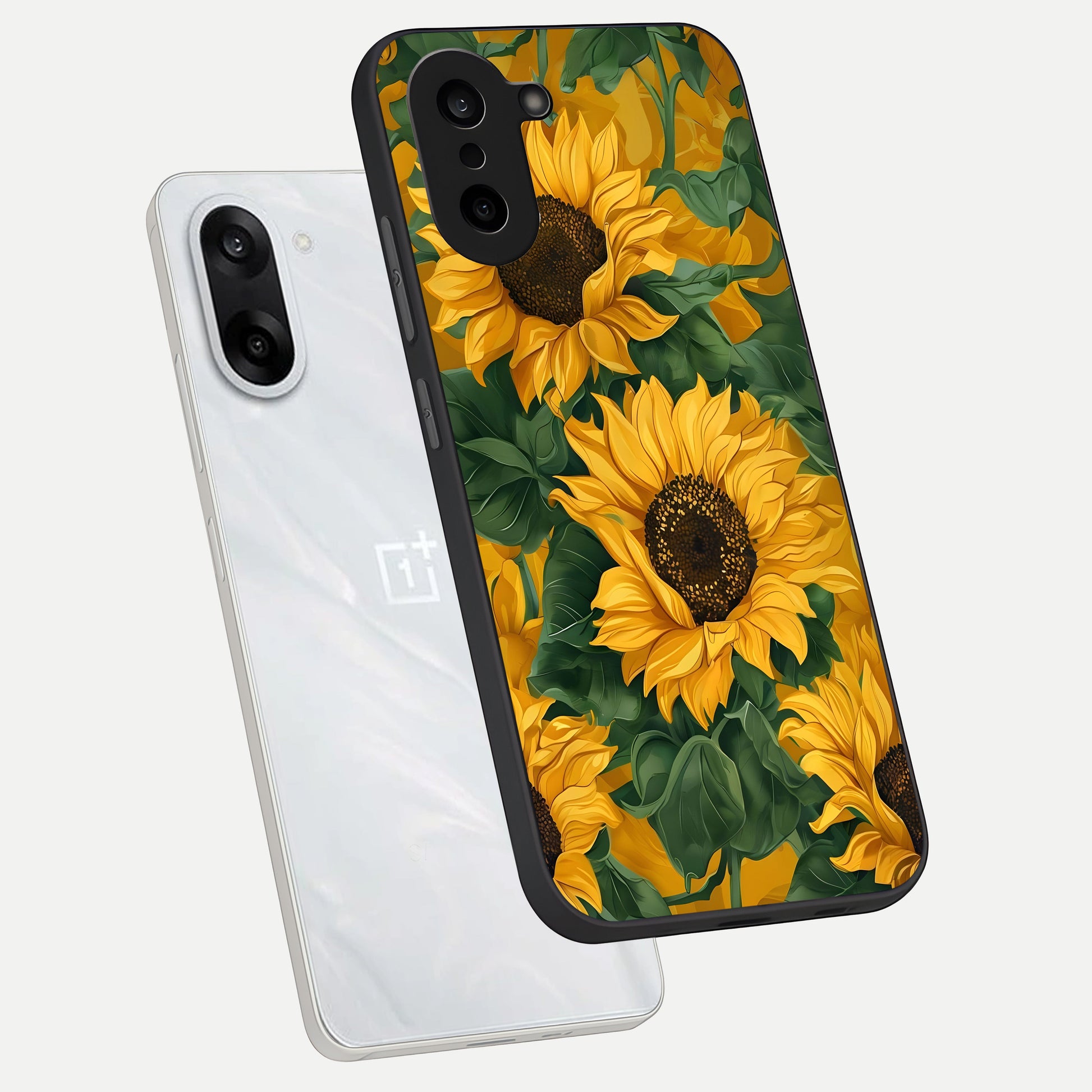 Bright Sunflower Bloom phone case For Oneplus Nord CE5 showing premium glass back cover with detailed artwork