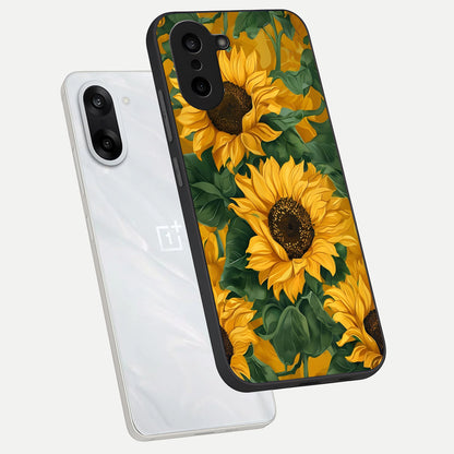  Bright Sunflower Bloom phone case For Oneplus Nord CE5 showing premium glass back cover with detailed artwork