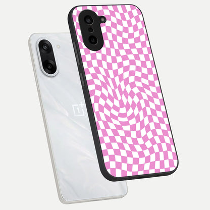  Bubblegum Check Wave phone case For Oneplus Nord CE5 showing premium glass back cover with detailed artwork