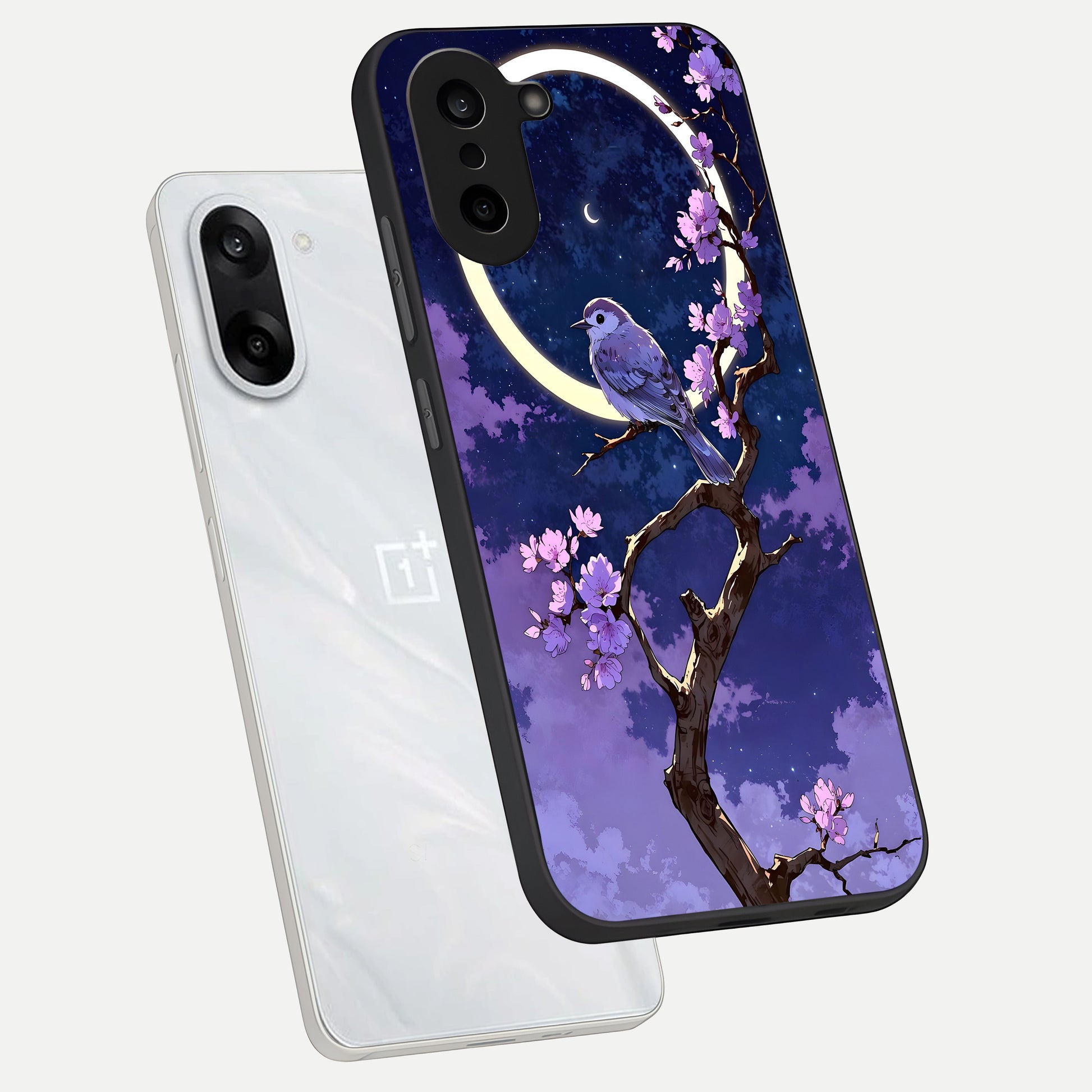  Celestial Bird Blossom phone case For Oneplus Nord CE5 showing premium glass back cover with detailed artwork