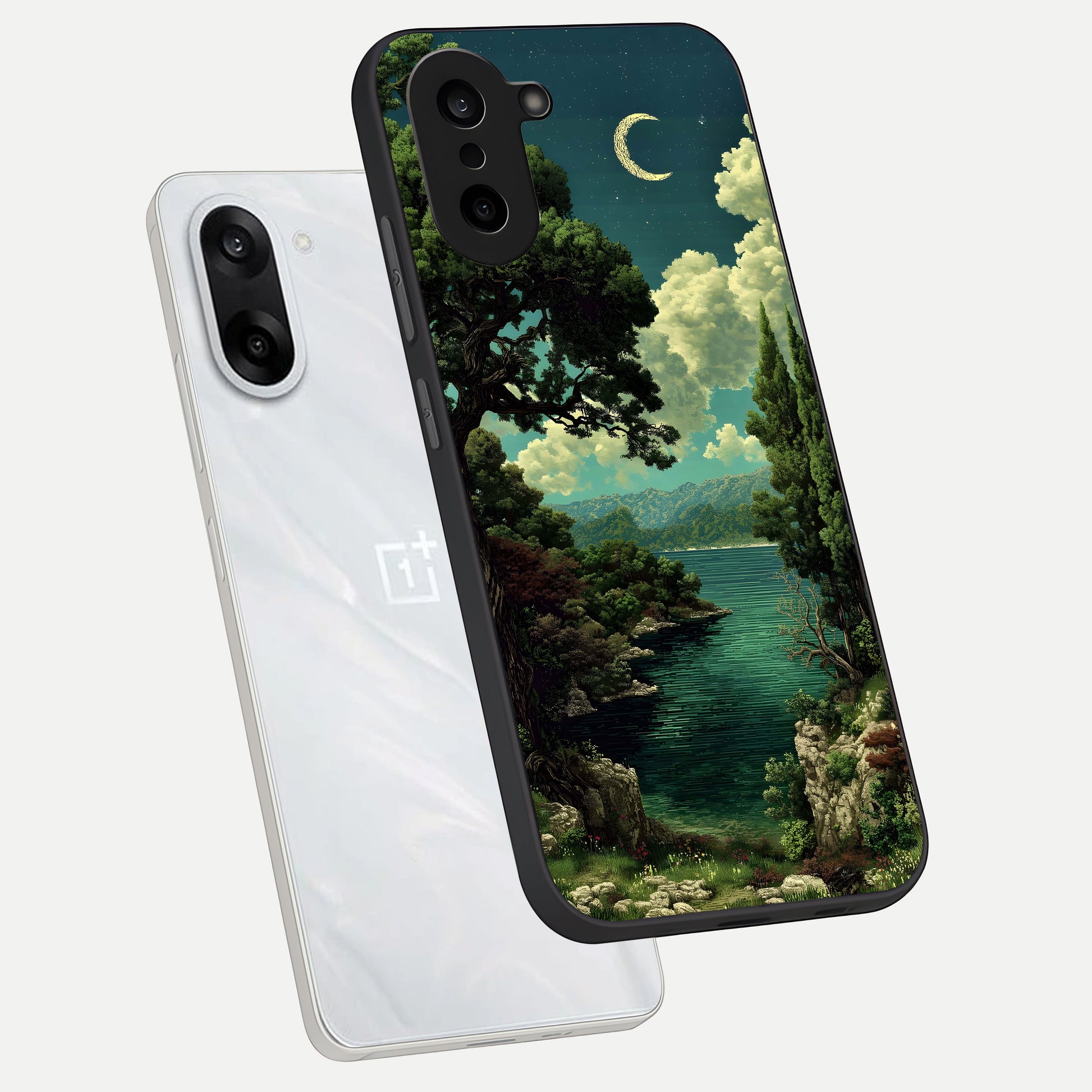  Celestial Lake Peace phone case For Oneplus Nord CE5 showing premium glass back cover with detailed artwork