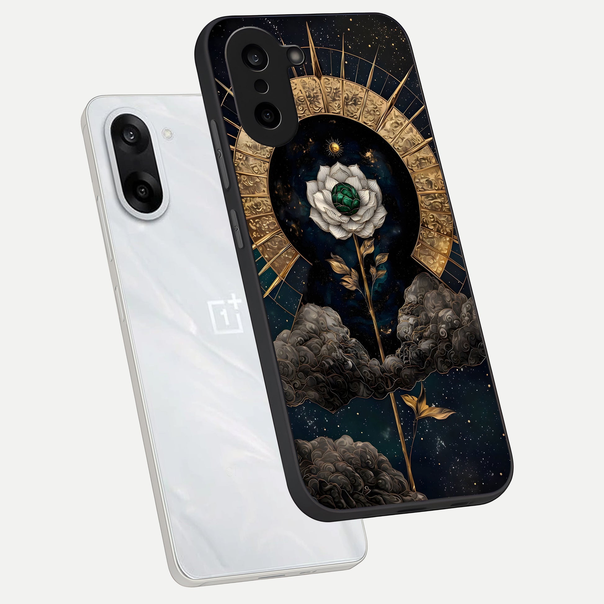  Celestial Lotus Morang phone case For Oneplus Nord CE5 showing premium glass back cover with detailed artwork