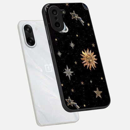  Celestial Moon With Stars phone case For Oneplus Nord CE5 showing premium glass back cover with detailed artwork