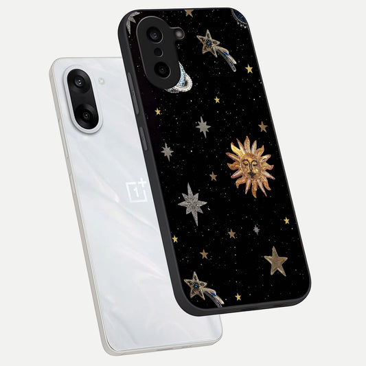  Celestial Moon With Stars phone case For Oneplus Nord CE5 showing premium glass back cover with detailed artwork
