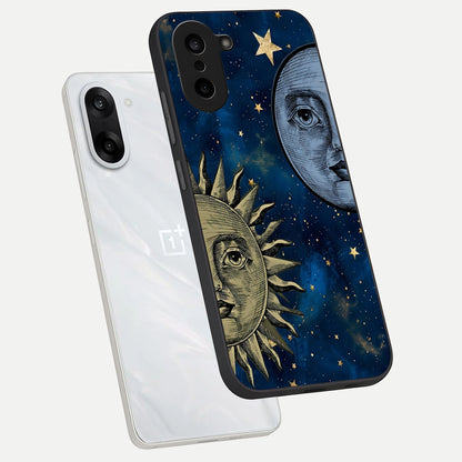  Celestial Moon With Sun phone case For Oneplus Nord CE5 showing premium glass back cover with detailed artwork