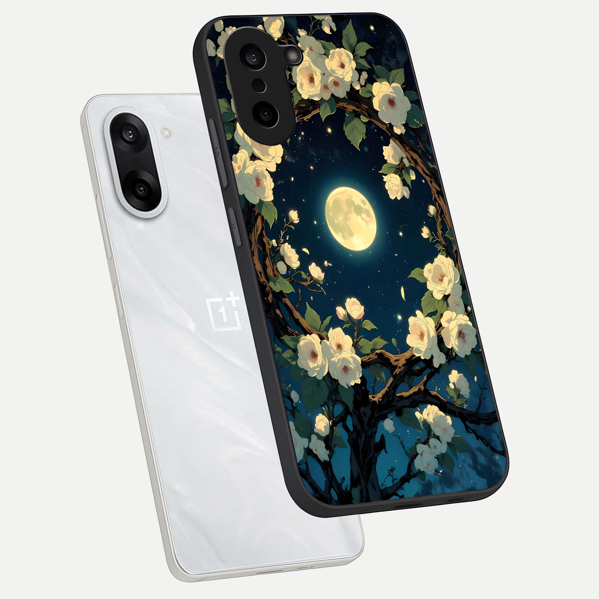  Celestial Moon And Flower phone case For Oneplus Nord CE5 showing premium glass back cover with detailed artwork