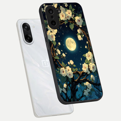  Celestial Moon And Flower phone case For Oneplus Nord CE5 showing premium glass back cover with detailed artwork