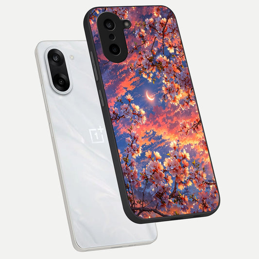  Celestial Sakura Sunset phone case For Oneplus Nord CE5 showing premium glass back cover with detailed artwork