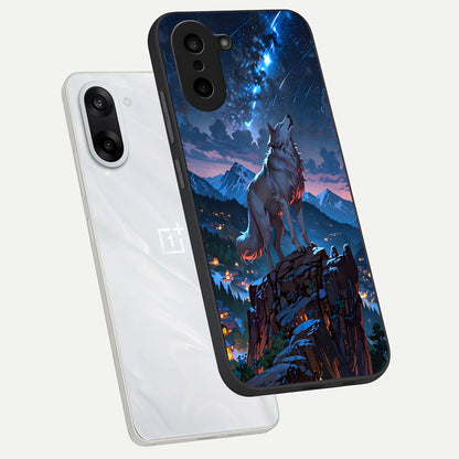  Celestial Wolf Howl phone case For Oneplus Nord CE5 showing premium glass back cover with detailed artwork