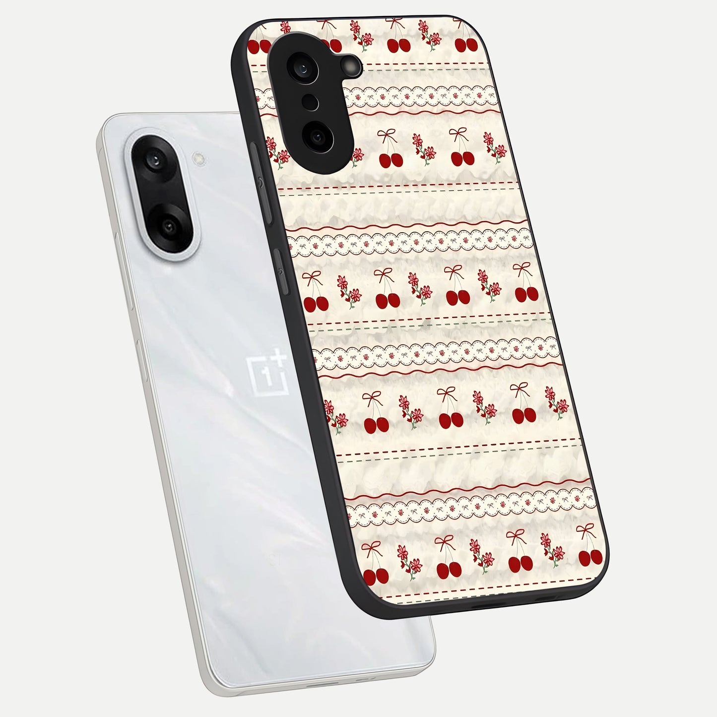 Cherry Bloom Charm phone case For Oneplus Nord CE5 showing premium glass back cover with detailed artwork