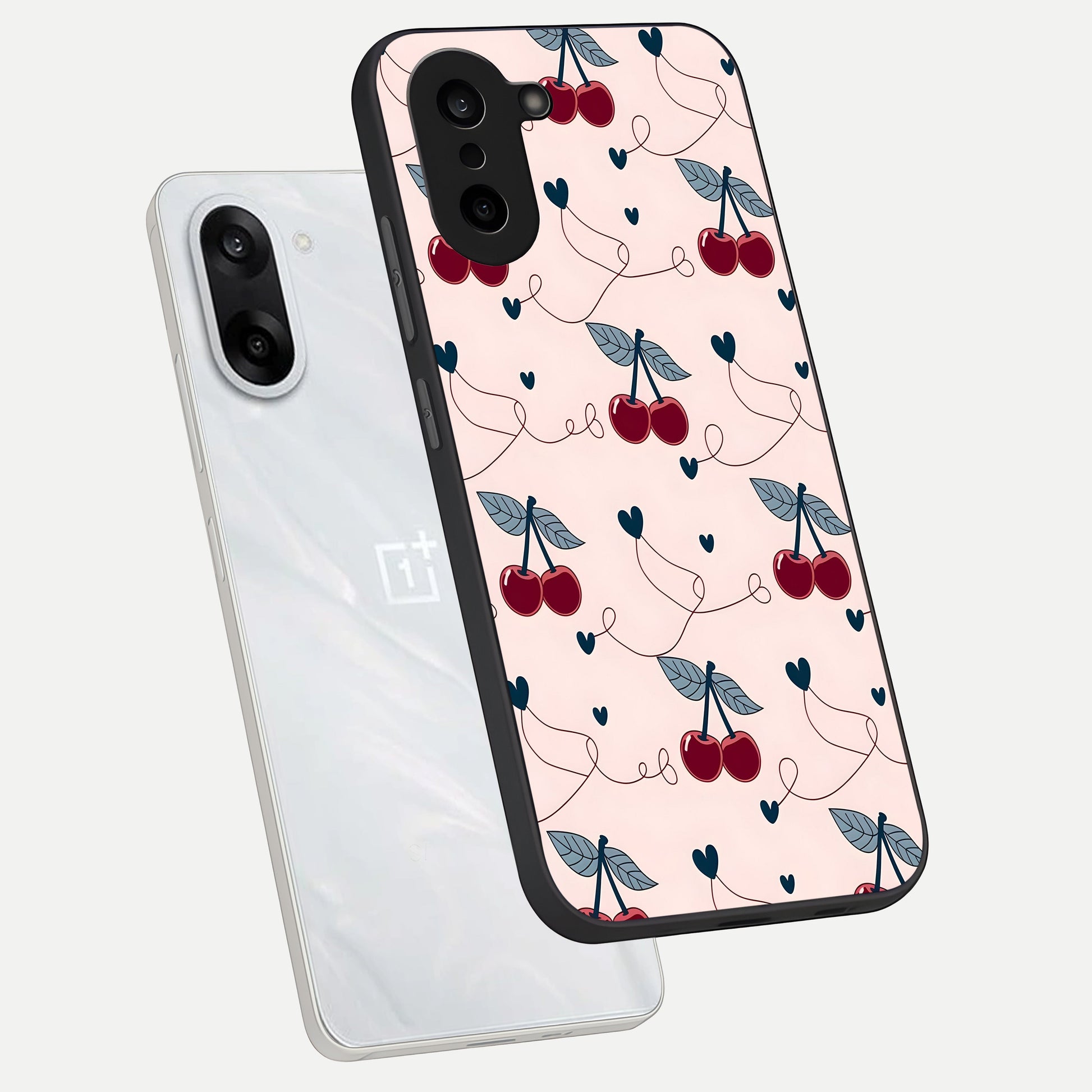  Cherry Heart Line phone case For Oneplus Nord CE5 showing premium glass back cover with detailed artwork