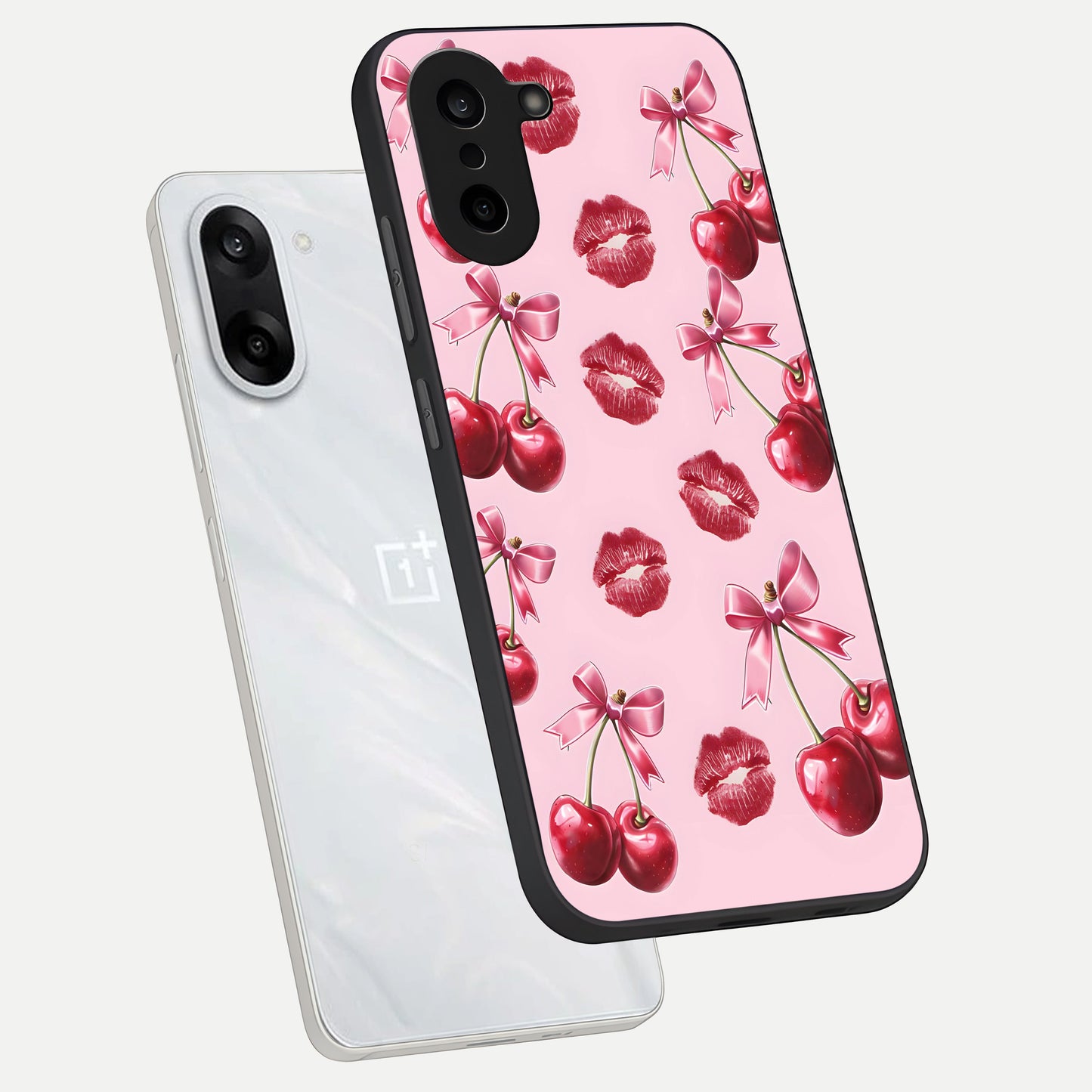  Cherry With Lips phone case For Oneplus Nord CE5 showing premium glass back cover with detailed artwork