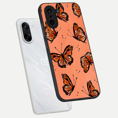 Coral Wing Butterfly phone case For Oneplus Nord CE5 showing premium glass back cover with detailed artwork