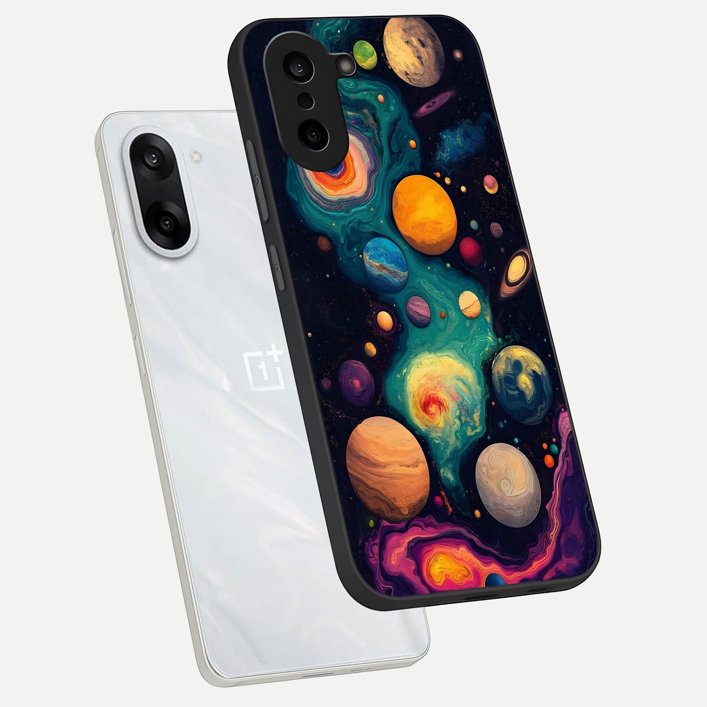  Cosmic Planet Journey phone case For Oneplus Nord CE5 showing premium glass back cover with detailed artwork