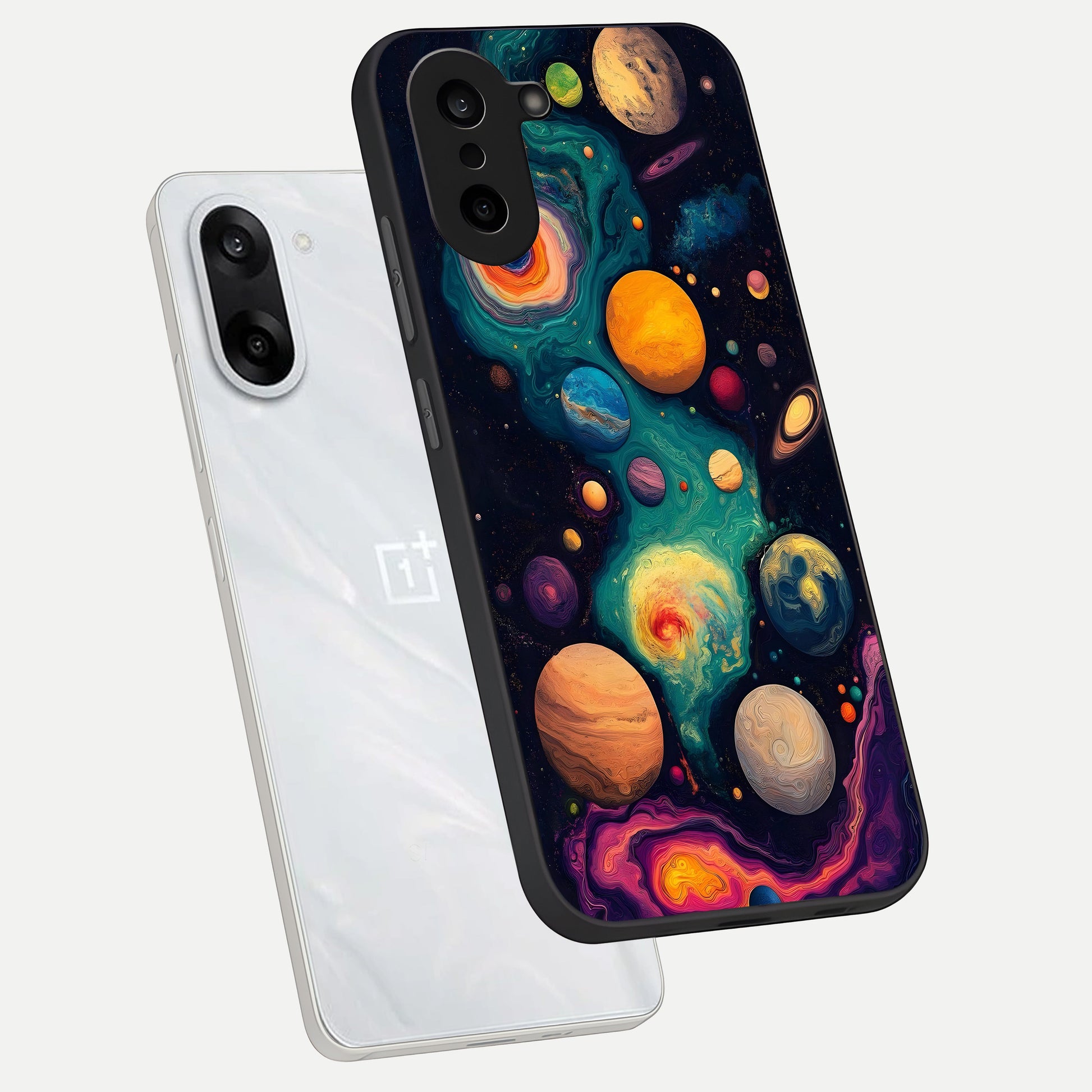 Cosmic Planet Journey phone case For Oneplus Nord CE5 showing premium glass back cover with detailed artwork