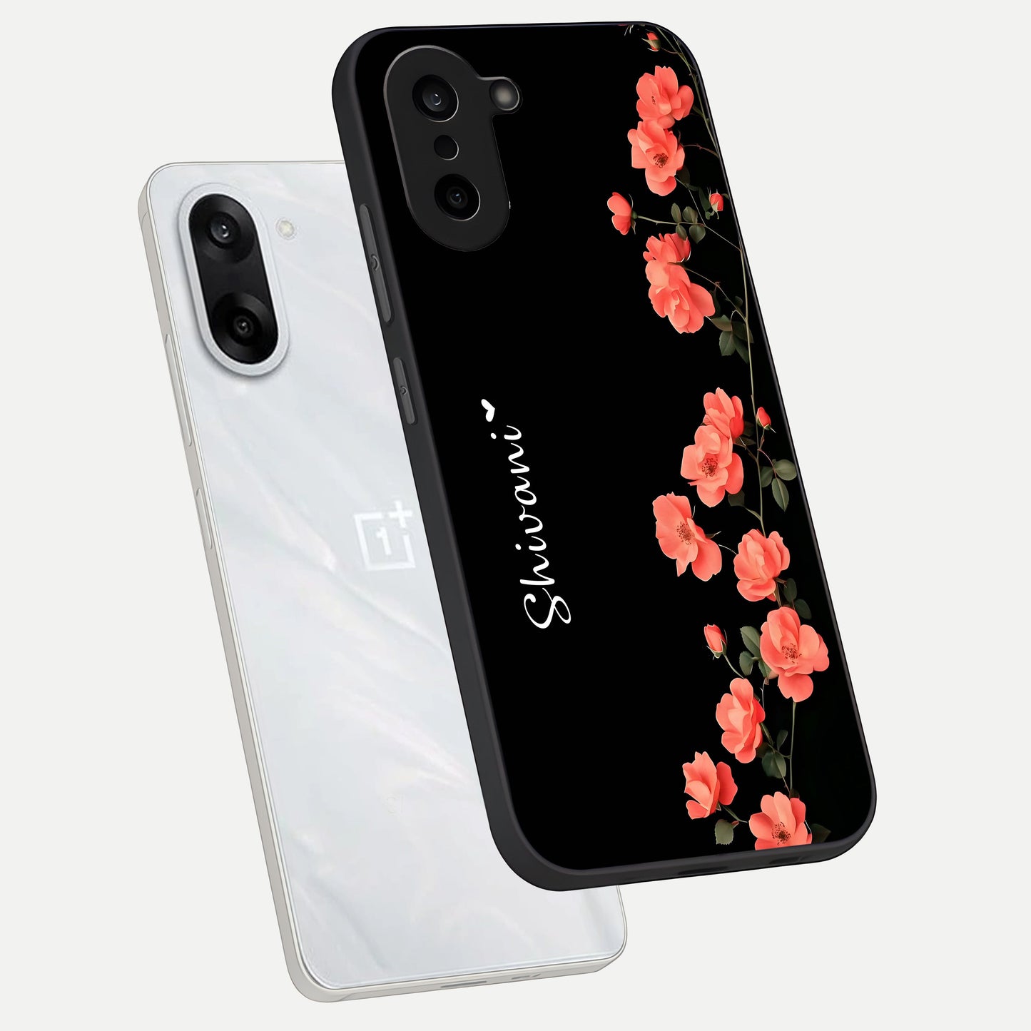  Crimson Bloom Grace Custom Name phone case For Oneplus Nord CE5 showing premium glass back cover with detailed artwork