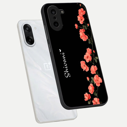  Crimson Bloom Grace Custom Name phone case For Oneplus Nord CE5 showing premium glass back cover with detailed artwork