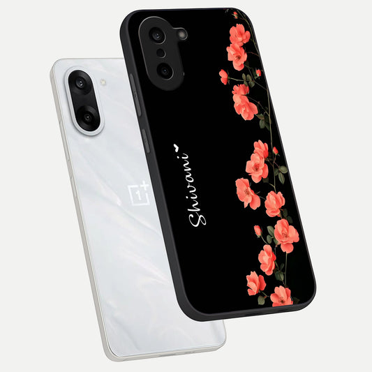  Crimson Bloom Grace Custom Name phone case For Oneplus Nord CE5 showing premium glass back cover with detailed artwork