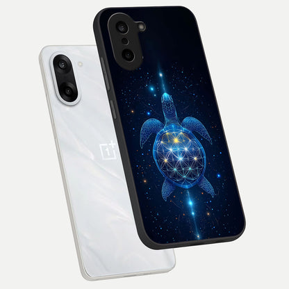  Crimson Blue Turtle phone case For Oneplus Nord CE5 showing premium glass back cover with detailed artwork
